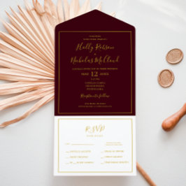 シンプルエレガントクリスマス |ダークレッドシールと送信 オールインワン招待状