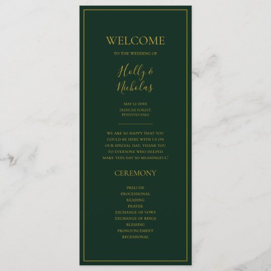 シンプルエレガントクリスマス |緑の結婚式 プログラム (正面)