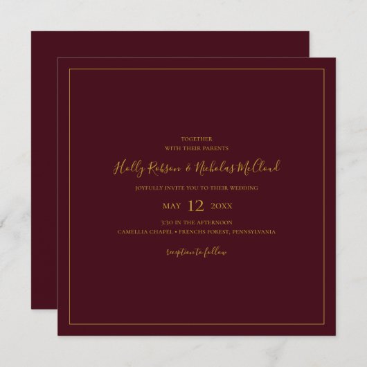 シンプルエレガントクリスマス |赤いスクエア結婚ズ 招待状 (正面/裏面)