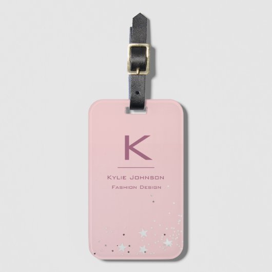 シンプルエレガントグリッター可愛い名モノグラムの前 ラゲッジタグ (正面縦)