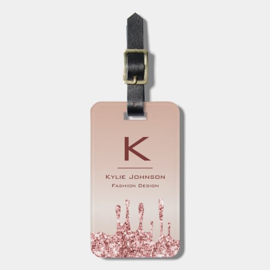 シンプルエレガントグリッター可愛い名モノグラムの前 ラゲッジタグ (正面縦)