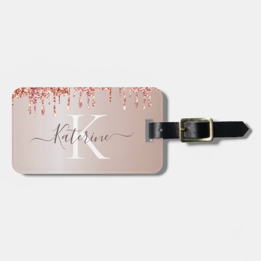 シンプルエレガントグリッター可愛い名モノグラムの前 ラゲッジタグ (正面横)