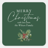 シンプルエレガントグリーンクリスマスのパイン離れズベリー ラウンドシール (正面)