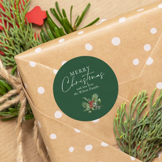 シンプルエレガントグリーンクリスマスのパイン離れズベリー ラウンドシール