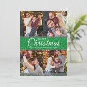 シンプルエレガントグリーンフレーム4 Photo Christmas シーズンカード (スタンド正面)