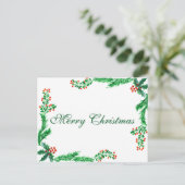 シンプルエレガントグリーンリーフデコーメリークリスマスホー シーズンポストカード (スタンド正面)