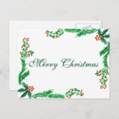 シンプルエレガントグリーンリーフデコーメリークリスマスホー シーズンポストカード (正面/裏面)