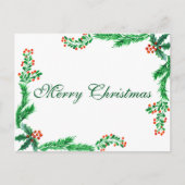 シンプルエレガントグリーンリーフデコーメリークリスマスホー シーズンポストカード (正面)