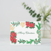 シンプルエレガントグリーンリーフデコーメリークリスマスホー シーズンポストカード (スタンド正面)