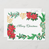 シンプルエレガントグリーンリーフデコーメリークリスマスホー シーズンポストカード (正面/裏面)