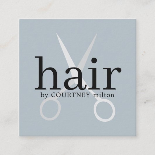 シンプルエレガントグレイはさみはっきりした美容師 スクエア名刺 (正面)