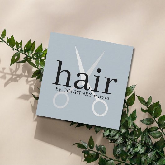 シンプルエレガントグレイはさみはっきりした美容師 スクエア名刺