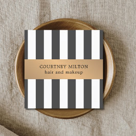 シンプルエレガントグレー白フェイク金ゴールドストライプ スクエア名刺