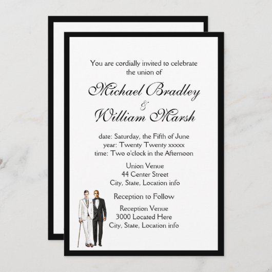 シンプルエレガントゲイ結婚 招待状 (正面/裏面)