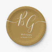 シンプルエレガントゴールデンイニシャル結婚ズ ペーパープレート (正面)