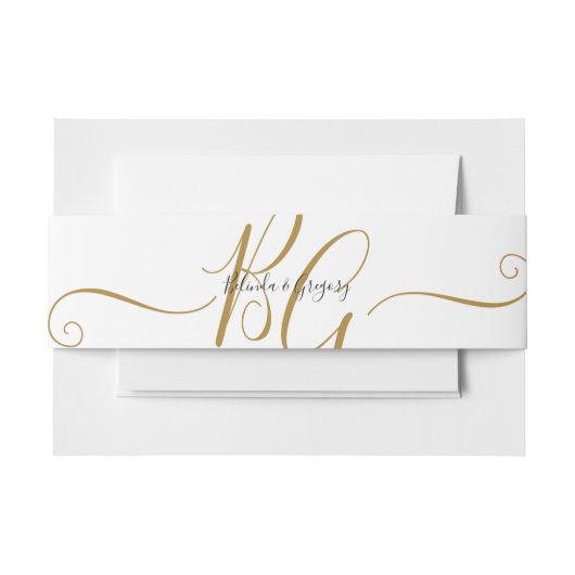 シンプルエレガントゴールデンイニシャル結婚ズ 招待状ベリーバンド (正面例)