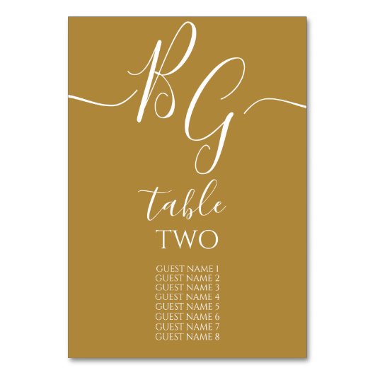 シンプルエレガントゴールデン結婚イニシャルズのゲスト名 テーブルナンバー (正面)