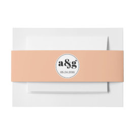 シンプルエレガントサンゴ桃イニシャル結婚ズ 招待状ベリーバンド