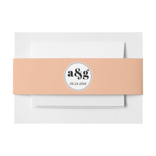 シンプルエレガントサンゴ桃イニシャル結婚ズ 招待状ベリーバンド (正面例)