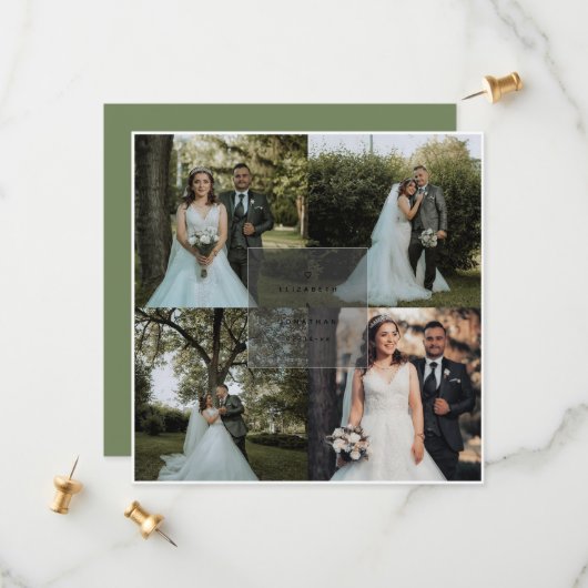 シンプルエレガントサージグリーンアンパサンド結婚写真 セーブザデート (正面/裏面インサイチュ)