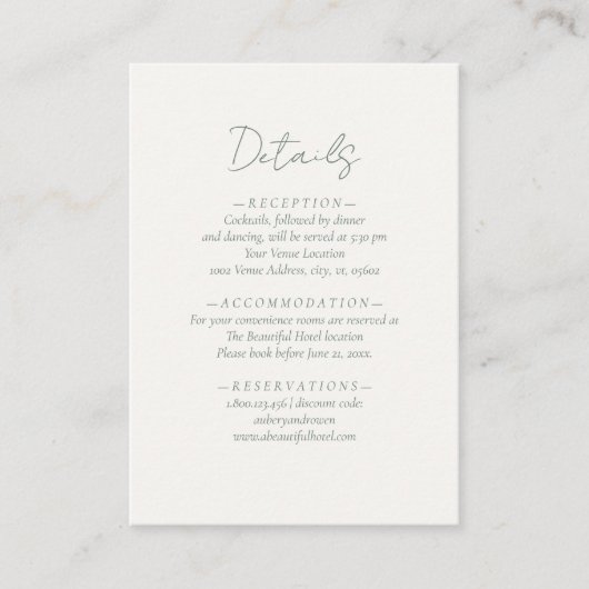 シンプルエレガントサージグリーンニュートラル結婚ズ詳細 エンクロージャーカード (正面)