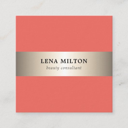 シンプルエレガントサーモンフェイク金ゴールドストライプコンサルタント スクエア名刺 (正面)