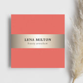 シンプルエレガントサーモンフェイク金ゴールドストライプコンサルタント スクエア名刺