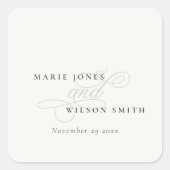 シンプルエレガントシックスクリプトブラック&ホワイト結婚ズ スクエアシール (正面)