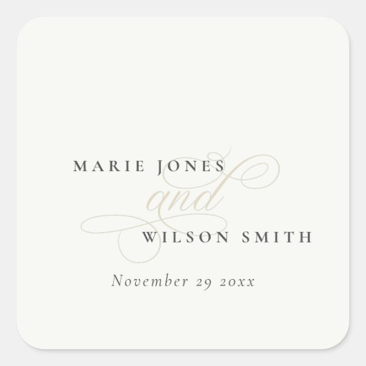 シンプルエレガントシックスクリプトブラック&ホワイト結婚ズ スクエアシール (正面)