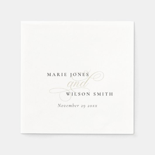 シンプルエレガントシックスクリプトブラック&ホワイト結婚ズ スタンダードカクテルナプキン (正面)