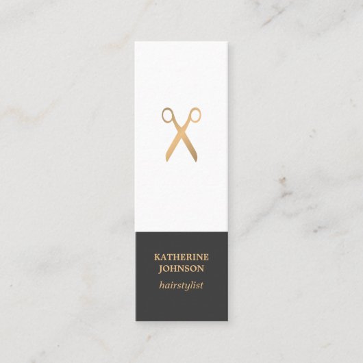 シンプルエレガントシックフェイク金ゴールドホワイト美容師 スキニー名刺 (正面)