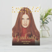 シンプルエレガントシック金ゴールドハート写真卒業 招待状 (スタンド正面)