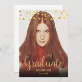 シンプルエレガントシック金ゴールドハート写真卒業 招待状 (正面/裏面)