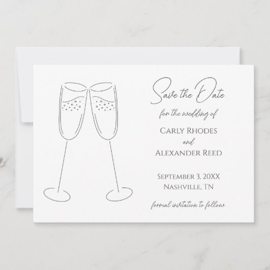 シンプルエレガントシャンパンザデイト招待状 セーブザデート (正面)
