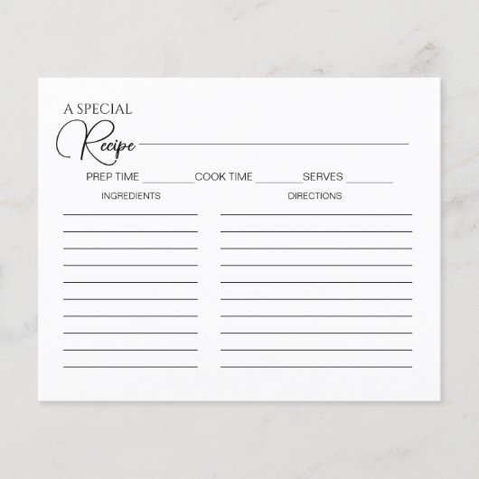 シンプルエレガントスクリプトブライダルシャワーレシピカード (正面)