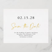 シンプルエレガントスクリプト日付の実在金ゴールドの保存 箔招待状ポストカード (正面)