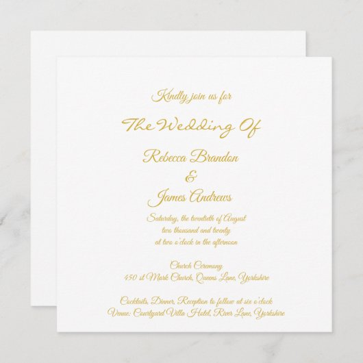 シンプルエレガントスクリプト結婚式招待状 |正方形 招待状 (正面/裏面)