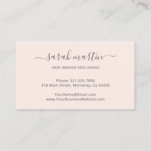 シンプルエレガントスクリプト美しいサロン赤面ピンク 予約カード (裏面)