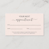 シンプルエレガントスクリプト美しいサロン赤面ピンク 予約カード (正面)