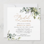 シンプルエレガントスクリプト金ゴールド緑のブライダルシャワー 招待状 (正面)