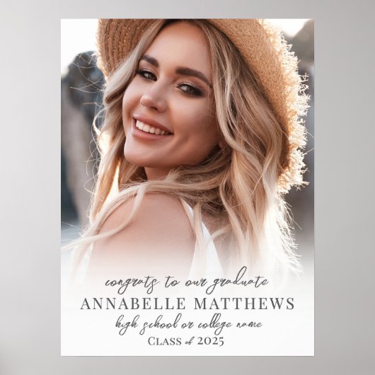 シンプルエレガントスタイリッシュ写真の卒業式パーティーのサイン ポスター (正面)