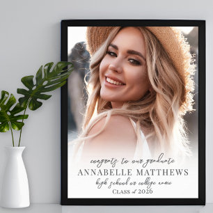 シンプルエレガントスタイリッシュ写真の卒業式パーティーのサイン ポスター