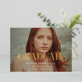 シンプルエレガントスタイリッシュ卒業写真金ゴールド 箔招待状 (立ち正面)