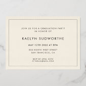 シンプルエレガントスタイリッシュ卒業写真金ゴールド 箔招待状 (裏面)