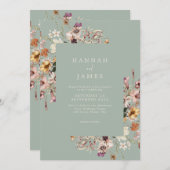 シンプルエレガントセージグリーンフローラ結婚ズ 招待状 (正面/裏面)