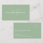 シンプルエレガントセージ緑ミニマリストモノグラム 名刺 (正面/裏面)