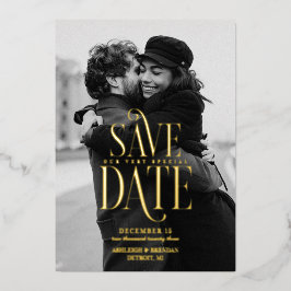 シンプルエレガントタイポグラフィ写真の保存日付 箔招待状