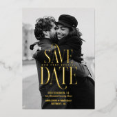 シンプルエレガントタイポグラフィ写真の保存日付 箔招待状 (正面)