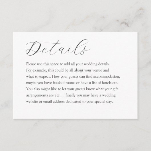 シンプルエレガントタイポグラフィ結婚詳細 エンクロージャーカード (正面)