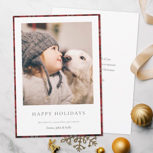 シンプルエレガントタータンチェックカスタム家族の写真 シーズンカード